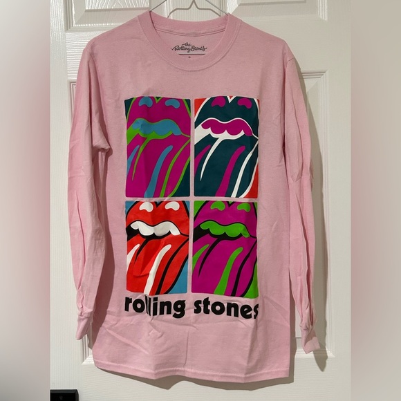 New Rolling Stones lick long sleeve pink crew neck T size small - Picture 2 of 4